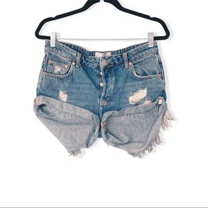 One Teaspoon Blue Distressed Bandit Shorts